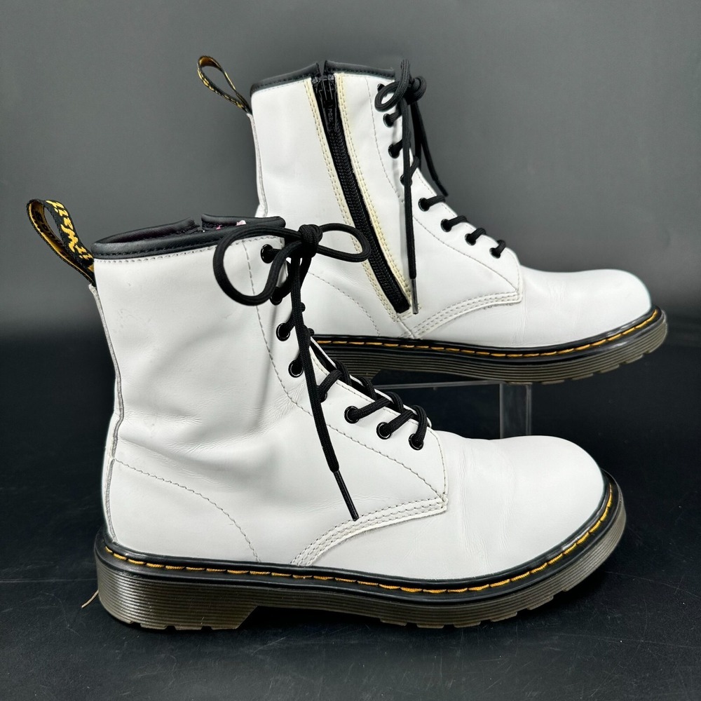 Dr. Martens Air Wair 1460 Y WOMENS White Black Lace‎ Up Zip Shoes Boots SIZE 6